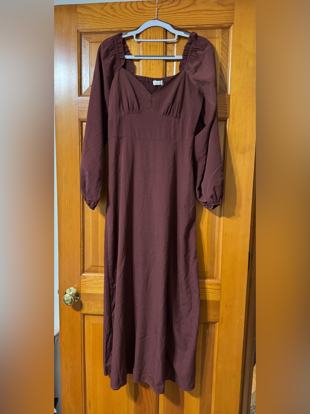 Lush V-Neck Long Sleeve Maxi Dress in Brown